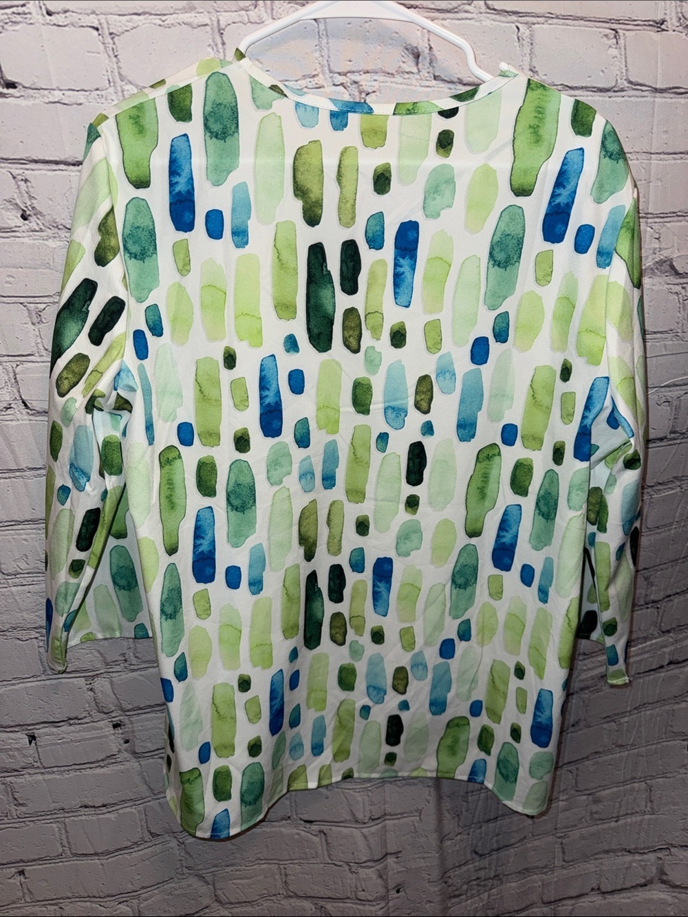 V-Neck Watercolor Dot Stripe Tunic - Green & Blue - Picture 4 of 4